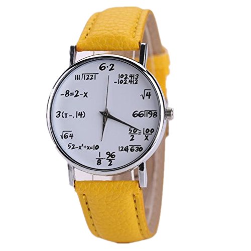 Loveso Armbanduhr elegant Frauen und Herren Kreative Neue Math Mathematische Formel Leder Sport Uhr Gelb