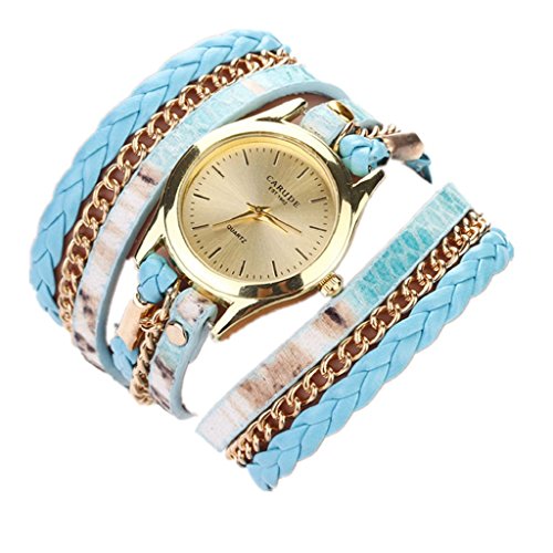 Loveso Armbanduhr elegant Frauen Mode Leopard Armband Quarz Geflochtene Verpackungs Uhr Armbanduhr Himmelblau