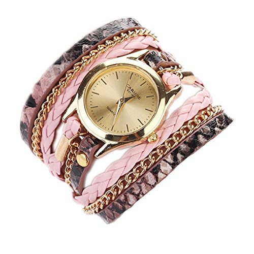 Loveso Armbanduhr elegant Frauen Mode Leopard Armband Quarz Geflochtene Verpackungs Uhr Armbanduhr Pink
