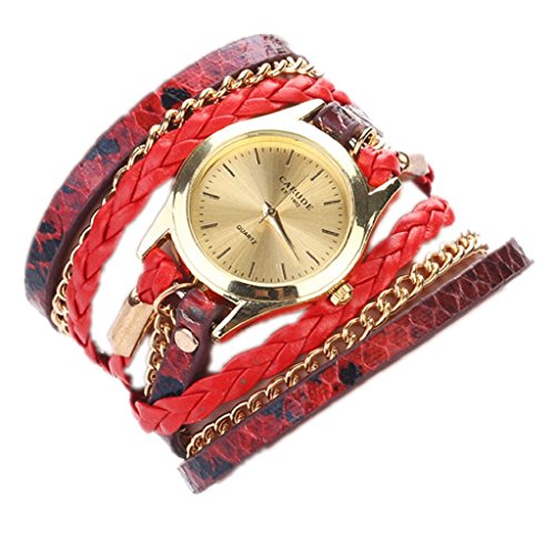 Loveso Armbanduhr elegant Frauen Mode Leopard Armband Quarz Geflochtene Verpackungs Uhr Armbanduhr Rot