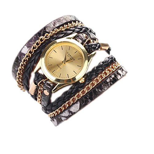 Loveso Armbanduhr elegant Frauen Mode Leopard Armband Quarz Geflochtene Verpackungs Uhr Armbanduhr Schwarz