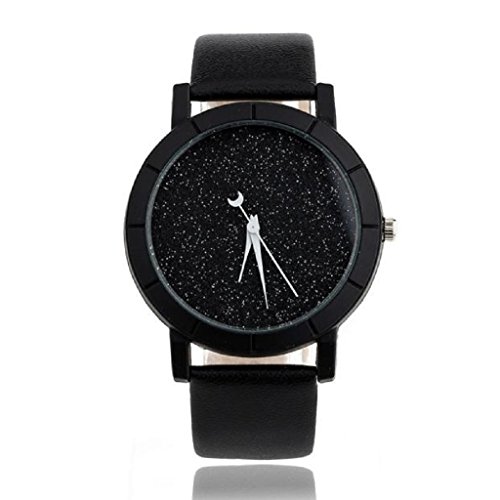 Loveso Armbanduhr elegant Lovers Stern Minimalist Mode Uhren Lederarmbanduhr Schwarz