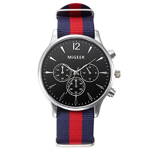 Loveso Armbanduhr Luxusmode Canvas Maenner analoge Uhr Armbanduhren Schwarz Rot Uhrarmband