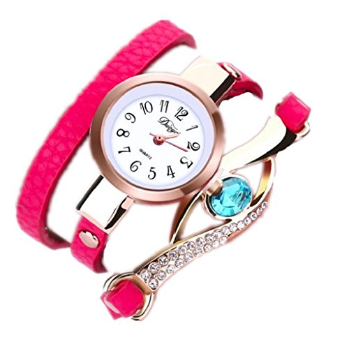 Loveso Armbanduhr elegant Mode elegante Frauen Leatheroid Diamant Verpackung um analoge Hot Pink
