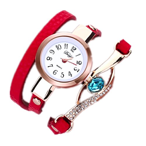Loveso Armbanduhr elegant Mode elegante Frauen Leatheroid Diamant Verpackung um analoge Rot