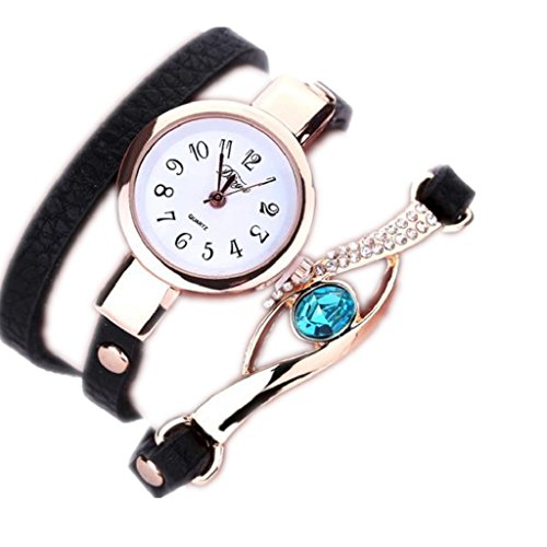 Loveso Armbanduhr elegant Mode elegante Frauen Leatheroid Diamant Verpackung um analoge Schwarz