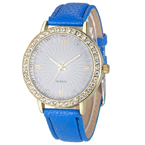Loveso Armbanduhr elegant Mondfinsternis Muster Leder analoge Quarzarmbanduhr Frauen Blau