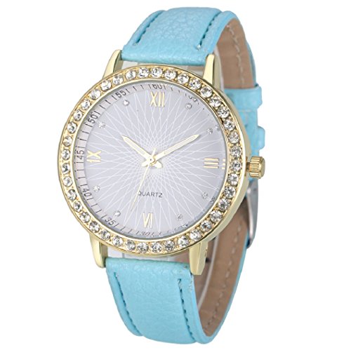 Loveso Armbanduhr elegant Mondfinsternis Muster Leder analoge Quarzarmbanduhr Frauen Himmelblau