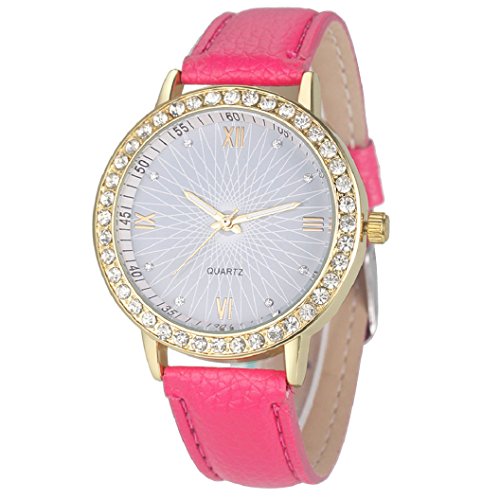 Loveso Armbanduhr elegant Mondfinsternis Muster Leder analoge Quarzarmbanduhr Frauen Hot Pink