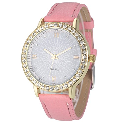 Loveso Armbanduhr elegant Mondfinsternis Muster Leder analoge Quarzarmbanduhr Frauen Rosa