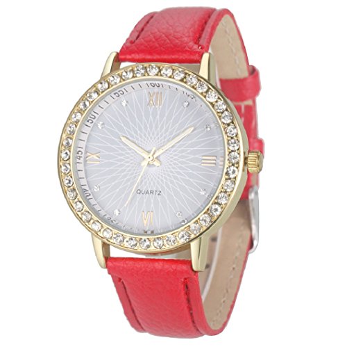 Loveso Armbanduhr elegant Mondfinsternis Muster Leder analoge Quarzarmbanduhr Frauen Rot