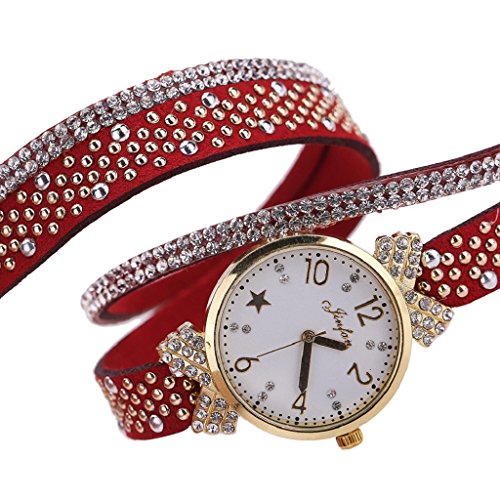 Loveso Armbanduhr Frauen arbeiten Freizeit Kristall Diamant Quarz Uhr Armbanduhr Rot