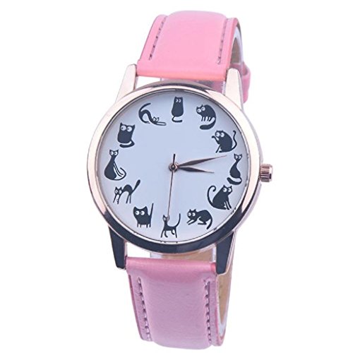 Loveso Armbanduhr elegant Frauen Mode Zeiger analoge Quarz Leder Band Mode Armbanduhren Pink