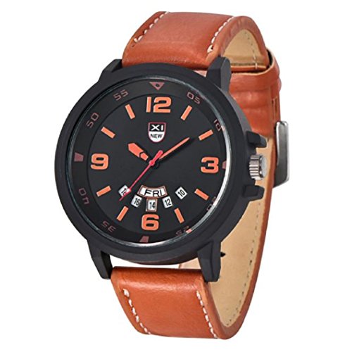 Loveso Herren Elegant Armbanduhr Mode fuer Maenner Lederband Uhren Militaersport Analog Quarz Datum Armbanduhr Braun