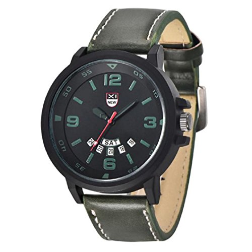 Loveso Herren Elegant Armbanduhr Mode fuer Maenner Lederband Uhren Militaersport Analog Quarz Datum Armbanduhr Gruen
