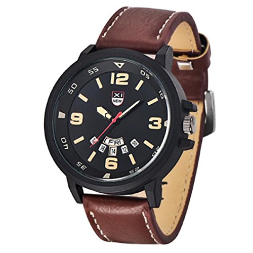 Loveso Herren Elegant Armbanduhr Mode fuer Maenner Lederband Uhren Militaersport Analog Quarz Datum Armbanduhr Kaffee