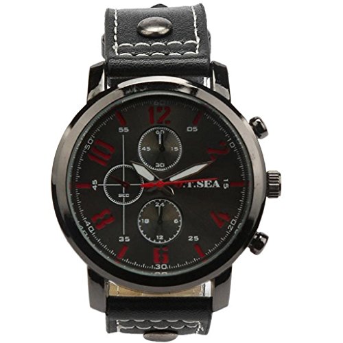 Loveso Herren Elegant Armbanduhr 2016 Mode Maenner Sport Luxus Lederband Quarz Uhren Armbanduhren Schwarz