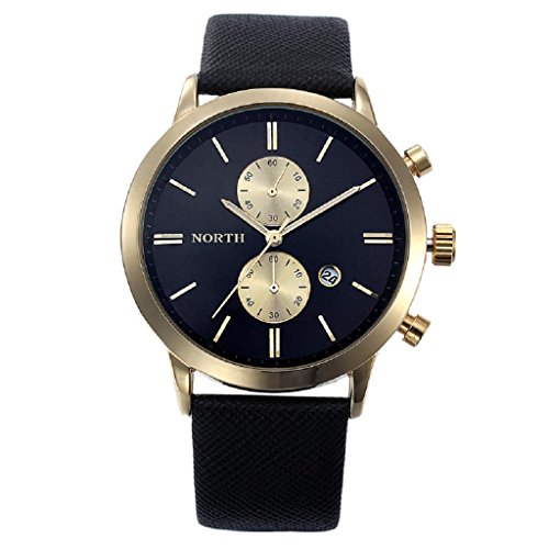 Loveso Herren Elegant Armbanduhr 1PC Mode Mann beilaeufige wasserdichte Datum Leder Militaer Japan Uhr Geschenk Schwarz und Gold