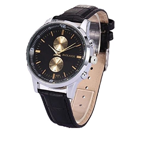 Loveso Herren Elegant Armbanduhr Mode Mann und Frauen Geschaefts Ziffern Leder analoge Quarz Uhr Schwarz