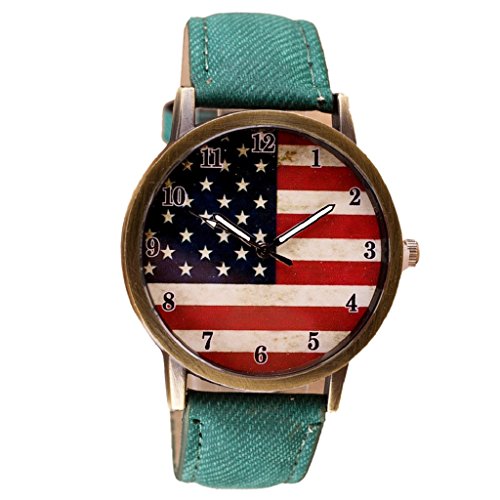 Loveso Herren Elegant Armbanduhr Flagge eine Flagge Muster Lederband Armbanduhren Gruen