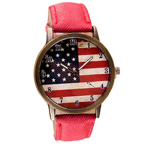 Loveso Herren Elegant Armbanduhr Flagge eine Flagge Muster Lederband Armbanduhren Rot