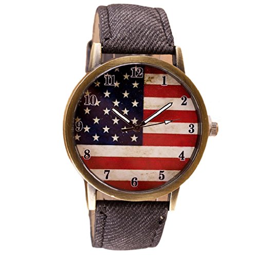 Loveso Herren Elegant Armbanduhr Flagge eine Flagge Muster Lederband Armbanduhren Schwarz