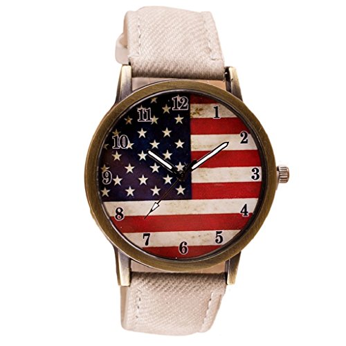 Loveso Herren Elegant Armbanduhr Flagge eine Flagge Muster Lederband Armbanduhren Weiss