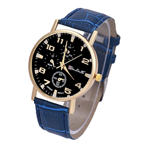 Loveso Herren Elegant Armbanduhr Mode Unisex Leder Band Analog Quarz Geschaefts Armbanduhr Blau