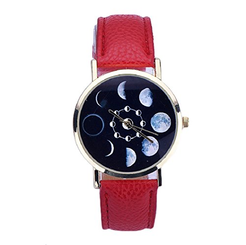 Loveso Armband uhr elegant Mode Frauen elegantes Mondfinsternis Muster Leder analoge Rot