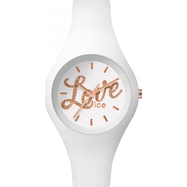 Ice Watch LO WE GL S S 16 ICE love White Glitter Small Uhr Kautschuk Kunststoff 100m Analog weiss rose