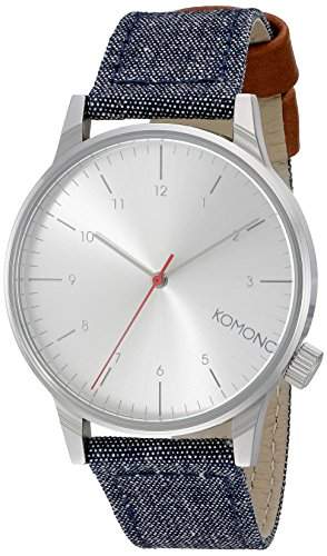 Komono Herren Armbanduhr Quarzuhrwerk Quarz-Uhr mit Silber Zifferblatt Analog-Anzeige und Blau PU Armband kom-w2101
