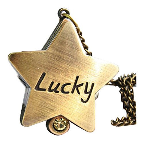 New Lucky Star Taschenuhr Pocket Watch Chain Necklace Alloy Antique Bronze Uhren watches WPH KTW142929A
