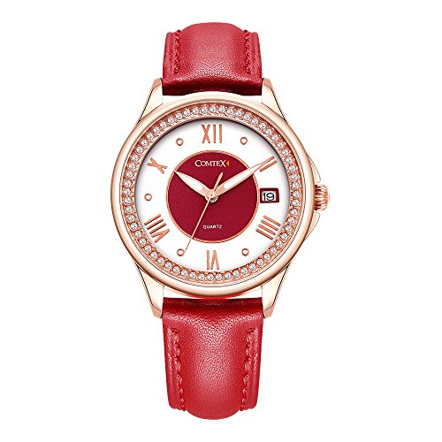 Comtex New Arrival Girl s Uhr Rot Lederband Quarzwerk mit Kalender