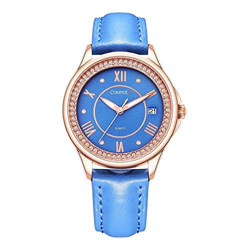 Comtex Armbanduhr Analog Display Kalender wasserabweisend blau Kleid Armbanduhr
