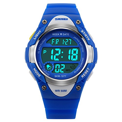 Beswlz Sports Kids Hintergrundbeleuchtung LED Digital Alarm Stoppuhr Wasserdicht Armbanduhr Kinder Uhren blau