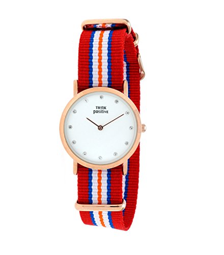 Ladies THINK POSITIVE Modell SE W96 Flachkristallband Uhr Medium Rose von Cordora Rot Blau Orange