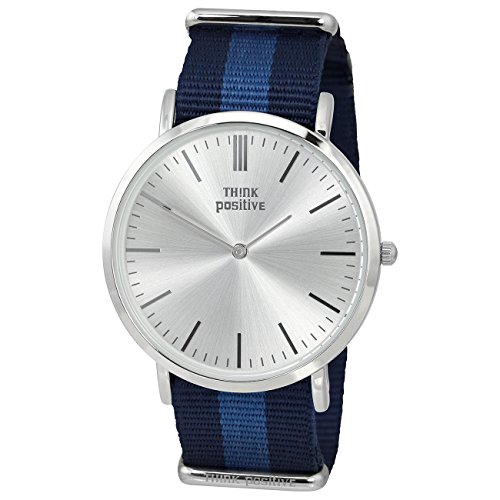 THINK positive Damen Classic Analog Casual Textil Nylon Armband blau Quarz Uhr UTP3055B