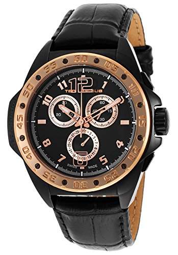 Ted Lapidus Herren 44mm Chronograph Schwarz Leder Armband Uhr 5121506SM