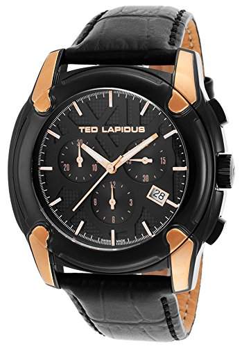 Ted Lapidus Herren 48mm Chronograph Schwarz Leder Armband Uhr 5121905SM