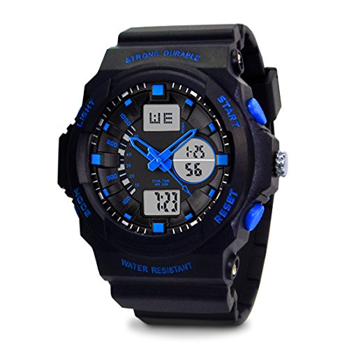 Topcabin Schwimm Armbanduhr digital analog Sportuhr mit Alarm Stoppuhr 50 m wasserdicht Blau