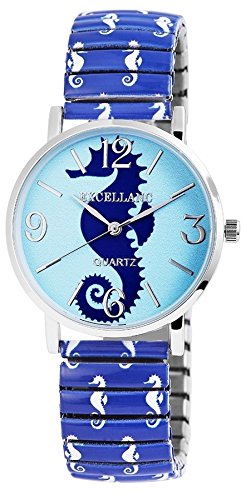 Excellanc Seepferdchen Watch blaue analoge Zugband Armbanduhr Quartz