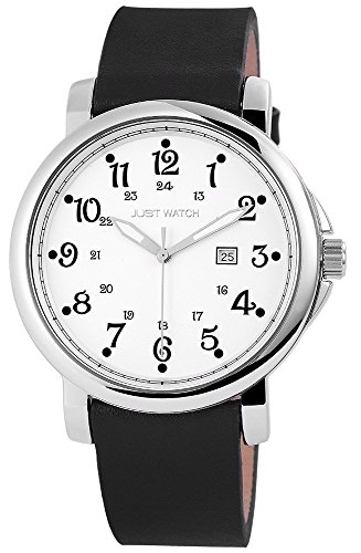 Uhr Weiss Lederarmband Schwarz 24cm Dornschliesse JW13478 SL