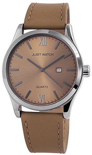Just Watch Herren Armband Uhr Echt Leder Edelstahl 47 mm Braun Silber Roemischer Index JW10234 BR