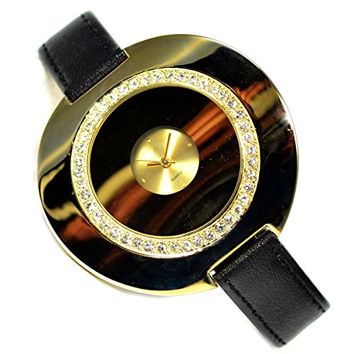 Armbanduhr Schwarz Gold mit Strass Mode Fashion XXL