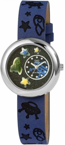 Q Q Kinderuhr Blau Schwarz Analog Metall Leder Armbanduhr Quarz Uhr