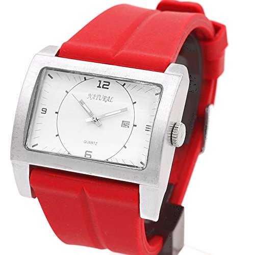 10 fw606 m PNP matt silber Watchcase Silikon Rot Band Herren Frauen Happy Fashion Armbanduhr