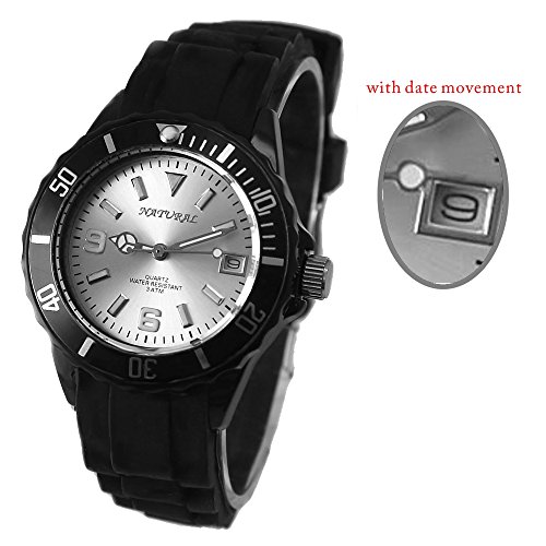 10 fw893b matt silber Zifferblatt Silikon Schwarz Band natur Marke mit Datum Fashion Armbanduhr