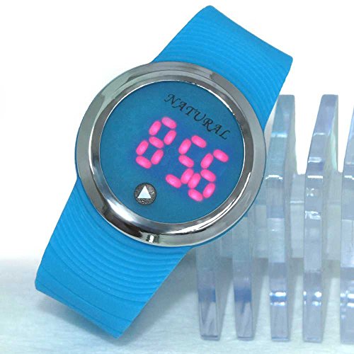 10dw418e PNP glaenzend Silber Watchcase LED Silikon Blau Band Herren Damen
