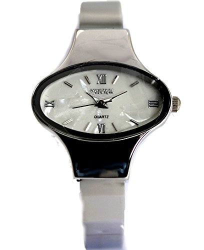 NATURAL Elliptic PNP glaenzende silberne Uhrgehaeuse Frauen weisses Zifferblatt Armband Uhr