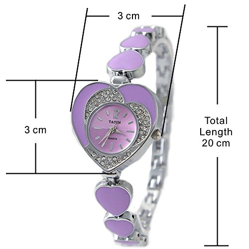 Neue glaenzende silberne Band Lila Dial Frauen Violet Herz Fall Armband Uhr
